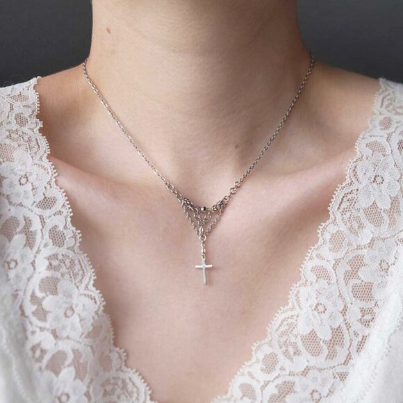 Gothic silver cross chain mail necklace ✦ dainty classic medieval necklace ✦ - Picture 9 of 9